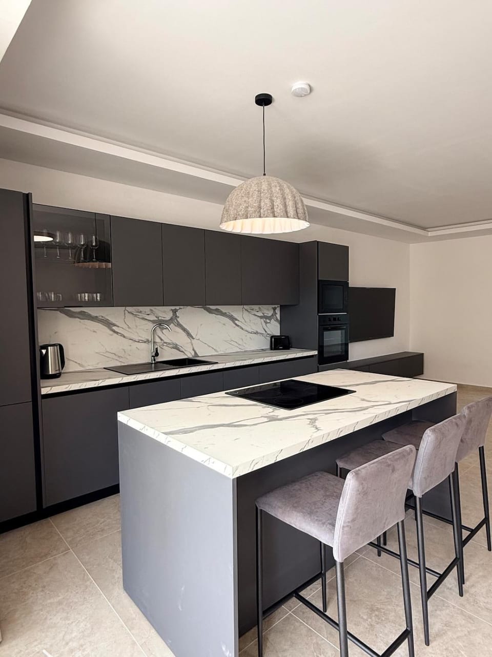 Kitchen or kitchenette, stove