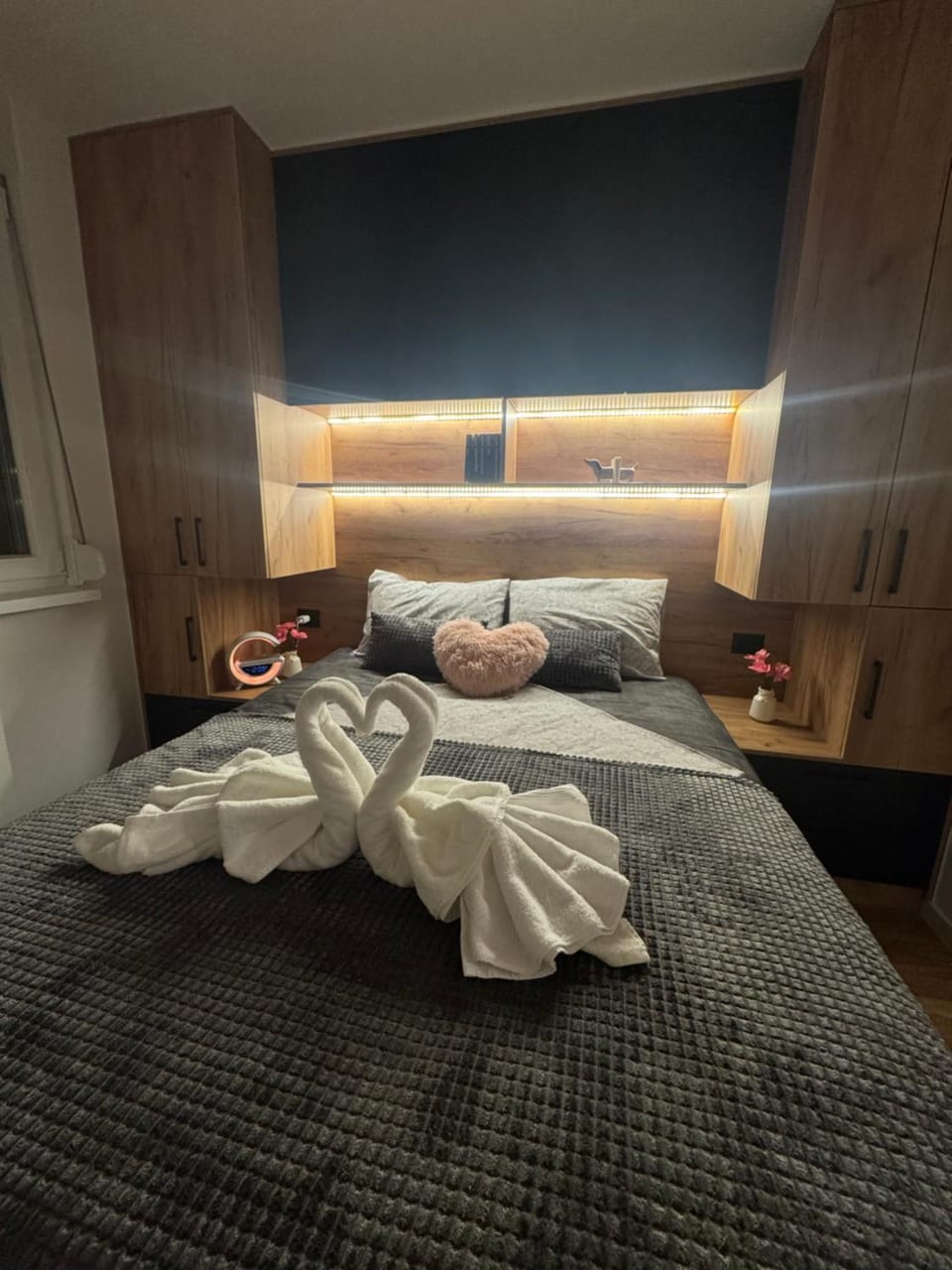 Bed, Photo of the whole room, Bedroom, towels, wardrobe