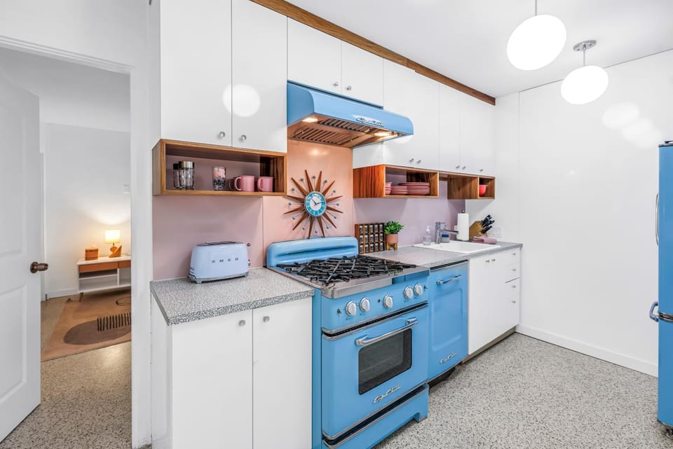 Kitchen or kitchenette, stove