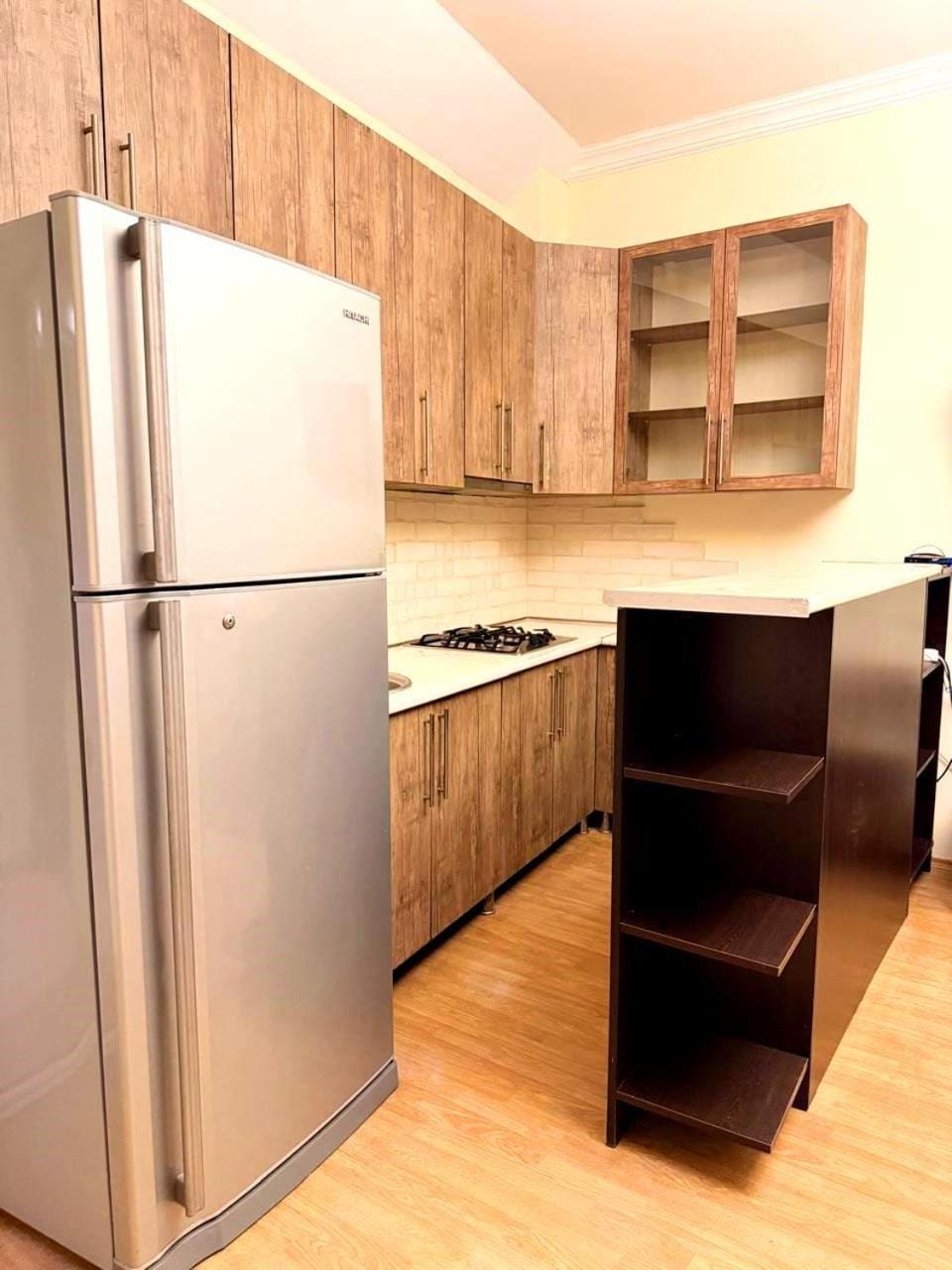 Kitchen or kitchenette, stove