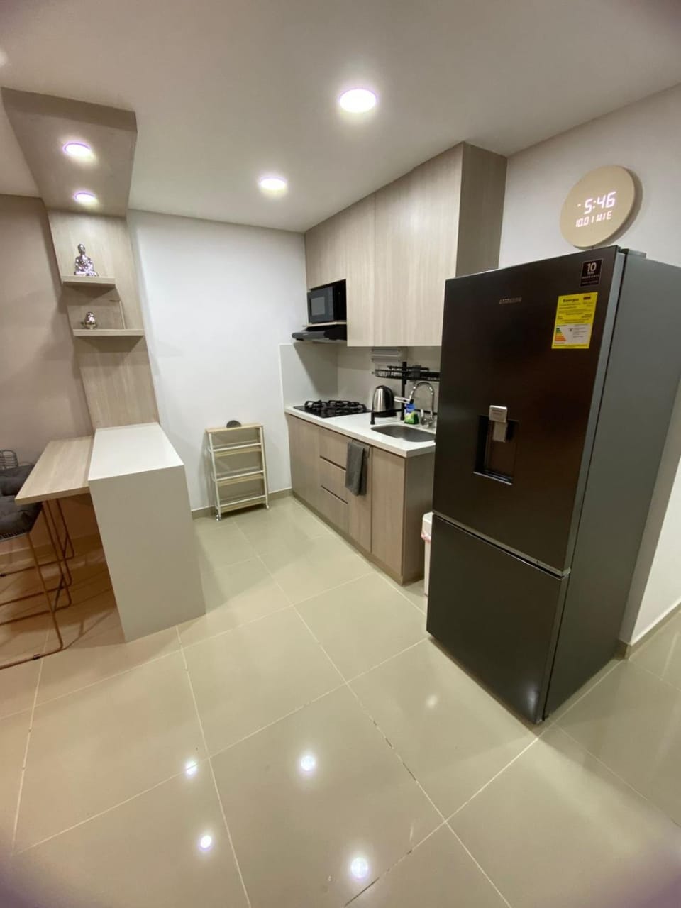 Kitchen or kitchenette, stove