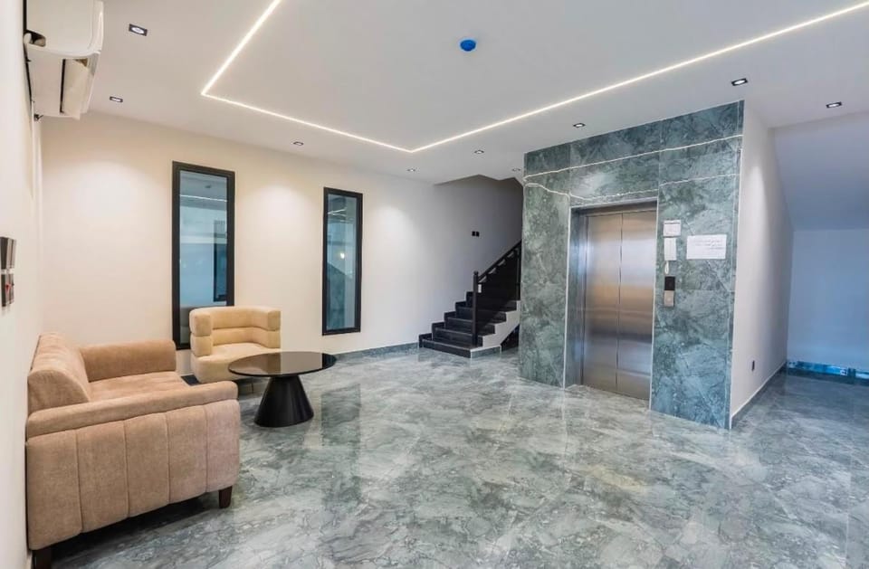 Seating area, elevator