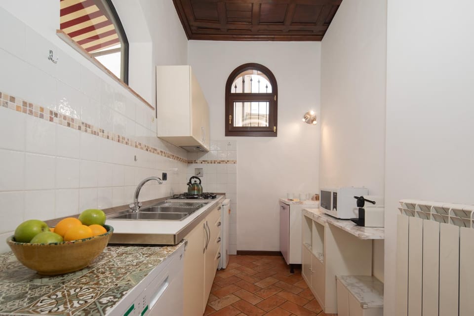 Kitchen or kitchenette, stove