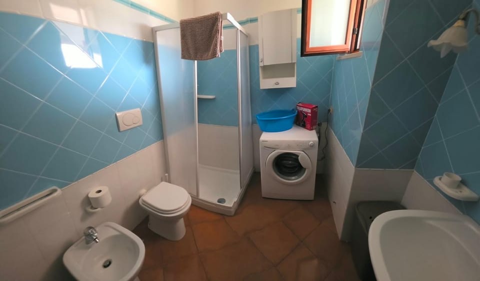 Shower, Toilet, Bathroom, bidet, towels, washing machine