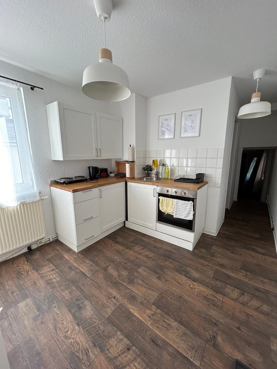 Kitchen or kitchenette, stove