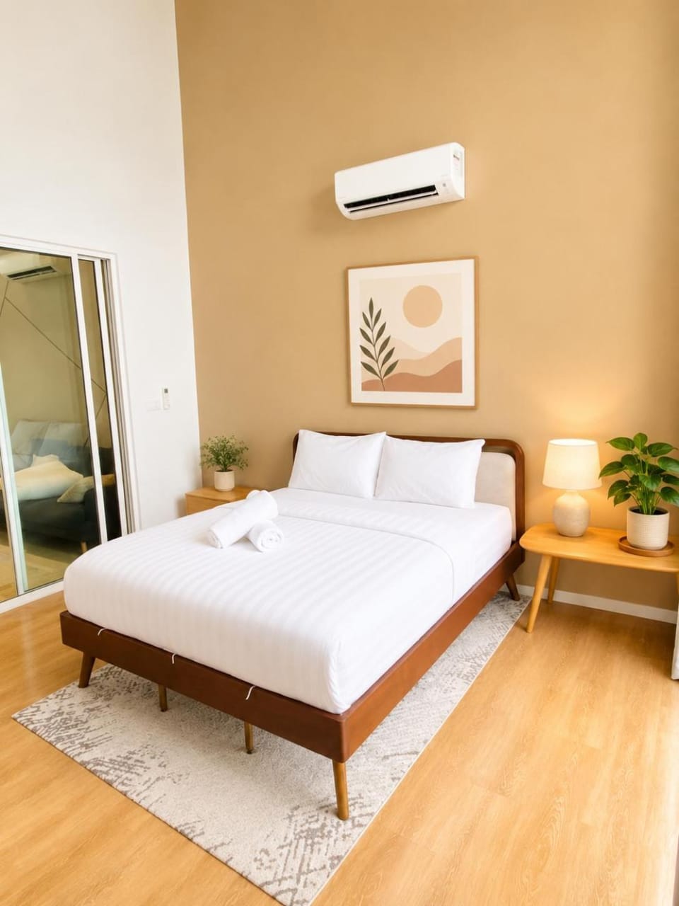 Bedroom, towels, air conditioner