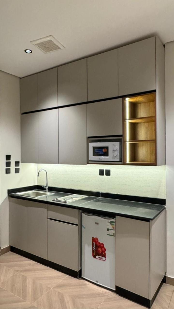Kitchen or kitchenette, stove