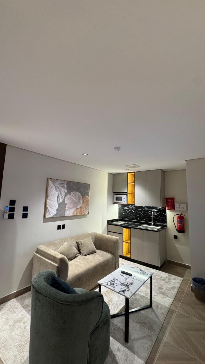 Kitchen or kitchenette, Living room, Seating area, stove