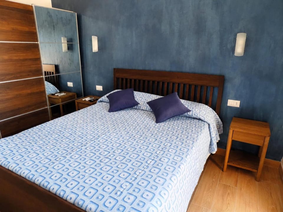 Bed, wardrobe
