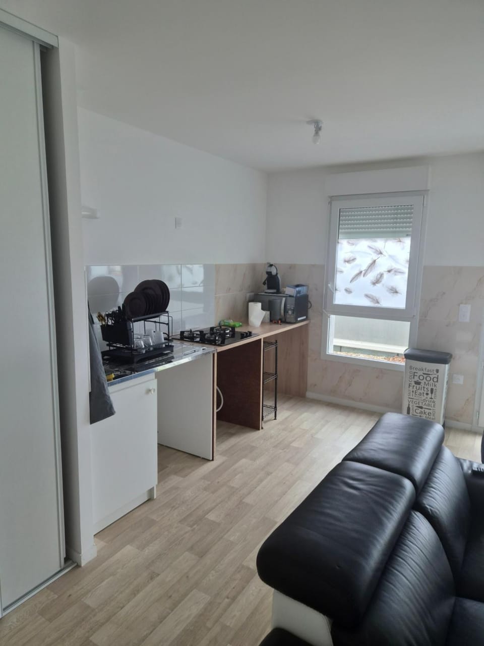 Kitchen or kitchenette, stove