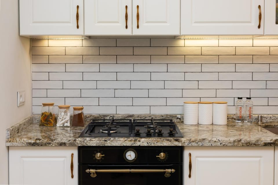 Kitchen or kitchenette, stove
