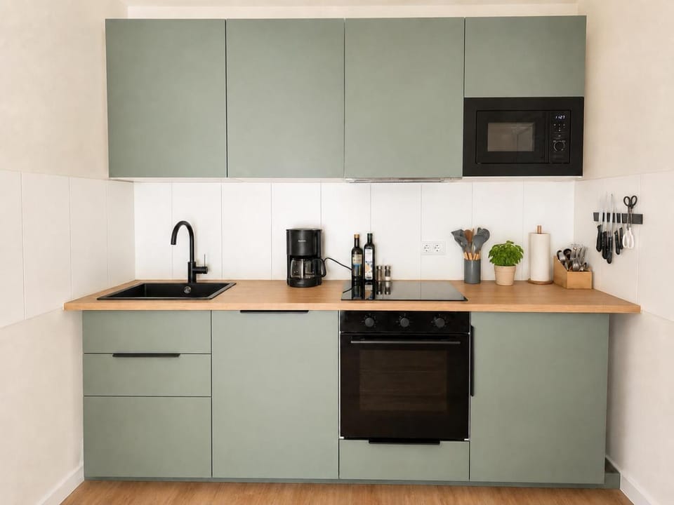Kitchen or kitchenette, stove