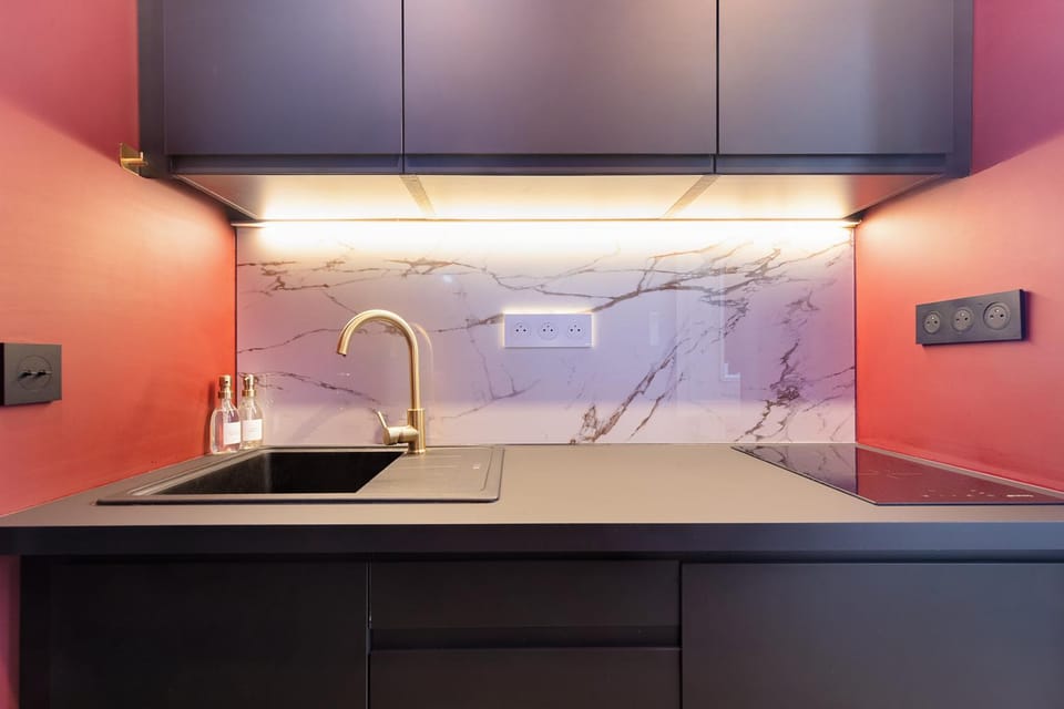 Kitchen or kitchenette, stove