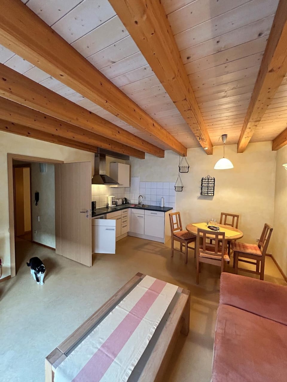 Kitchen or kitchenette, Living room, Dining area, stove