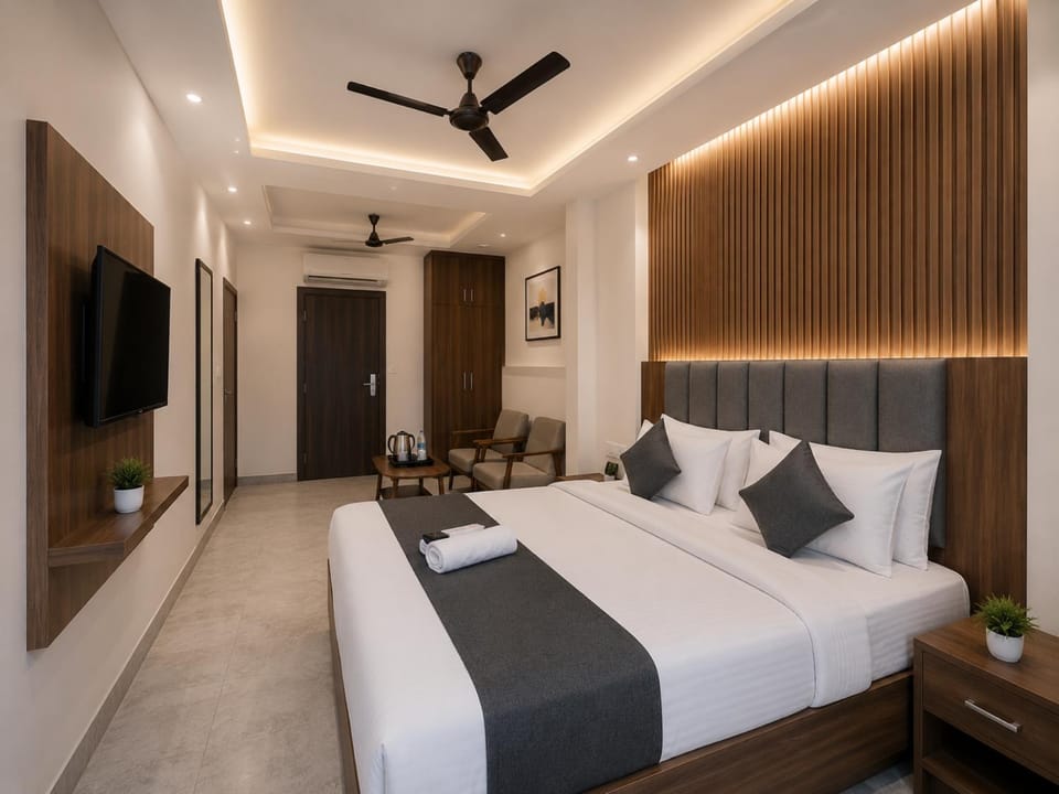 Communal lounge/ TV room, Bed, TV and multimedia, Photo of the whole room, Evening entertainment, Bedroom, fireplace, air conditioner