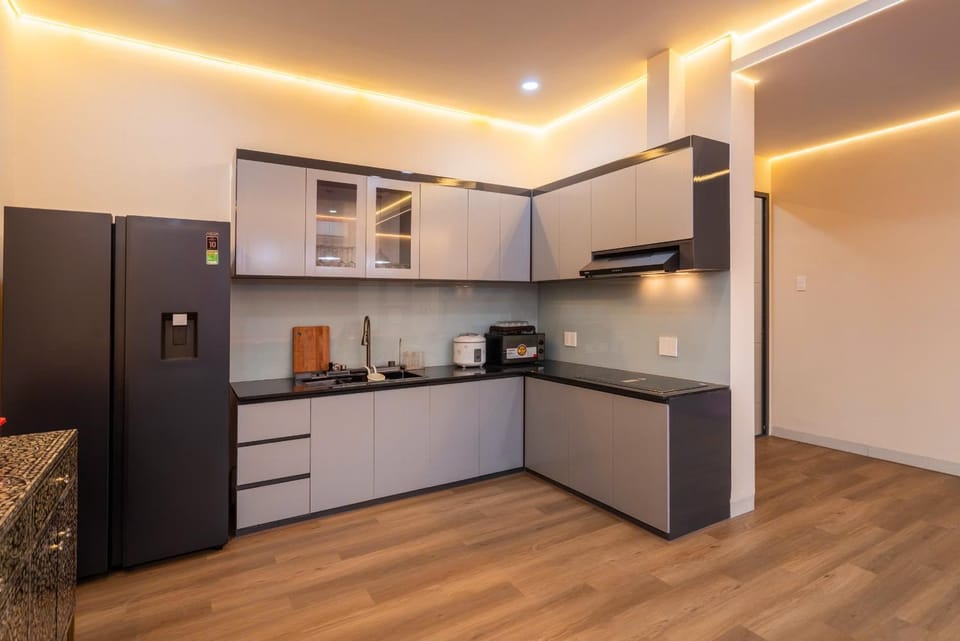 Kitchen or kitchenette, stove