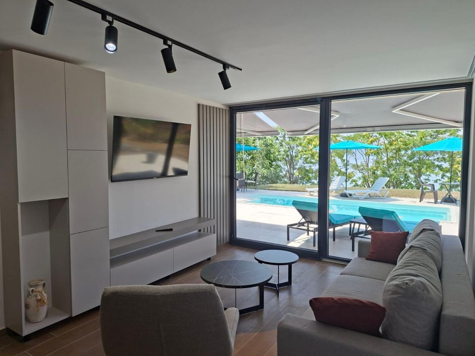 TV and multimedia, Living room, Seating area, Pool view, Swimming pool