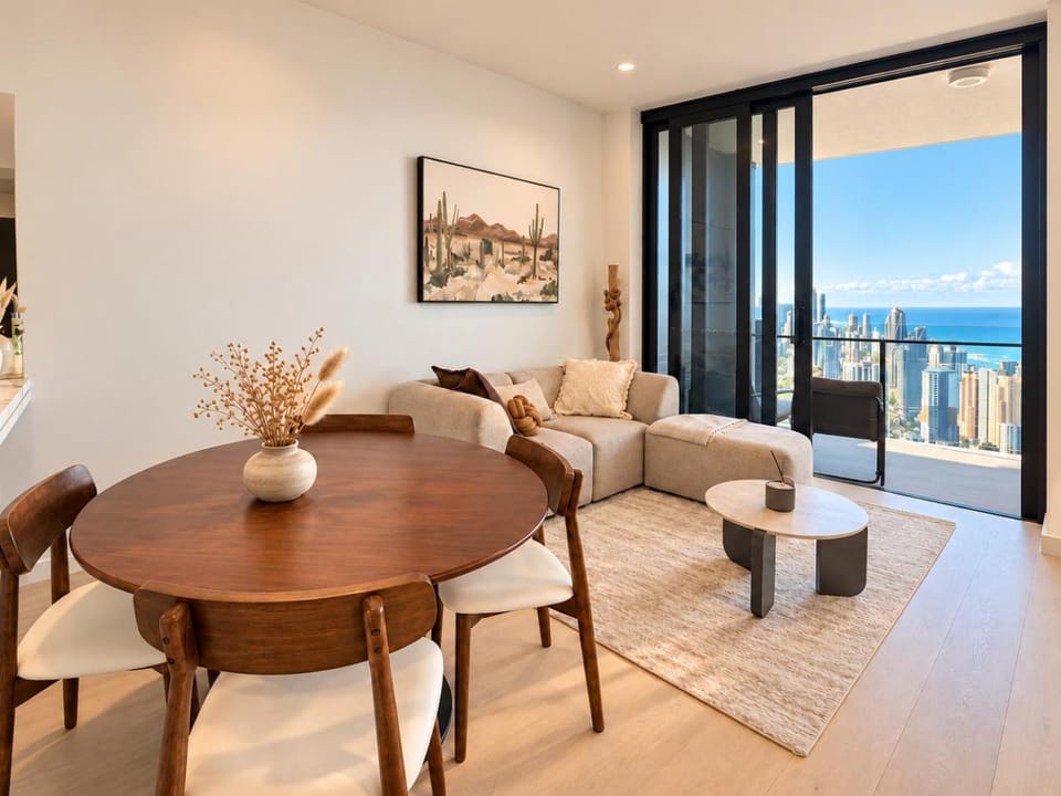 Balcony/Terrace, Living room, Dining area, City view, Sea view