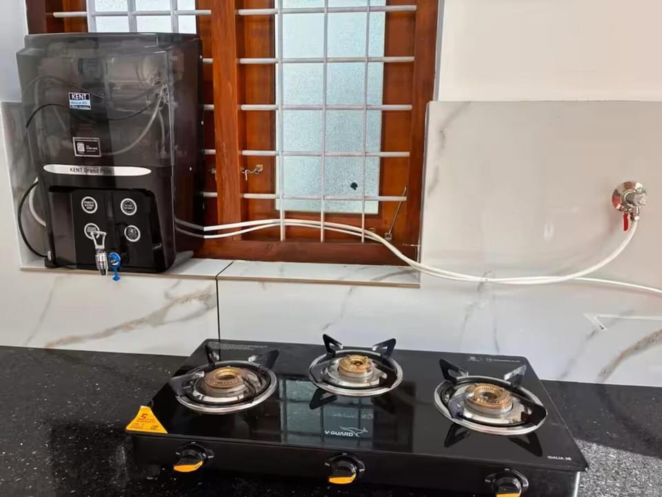 Kitchen or kitchenette, stove