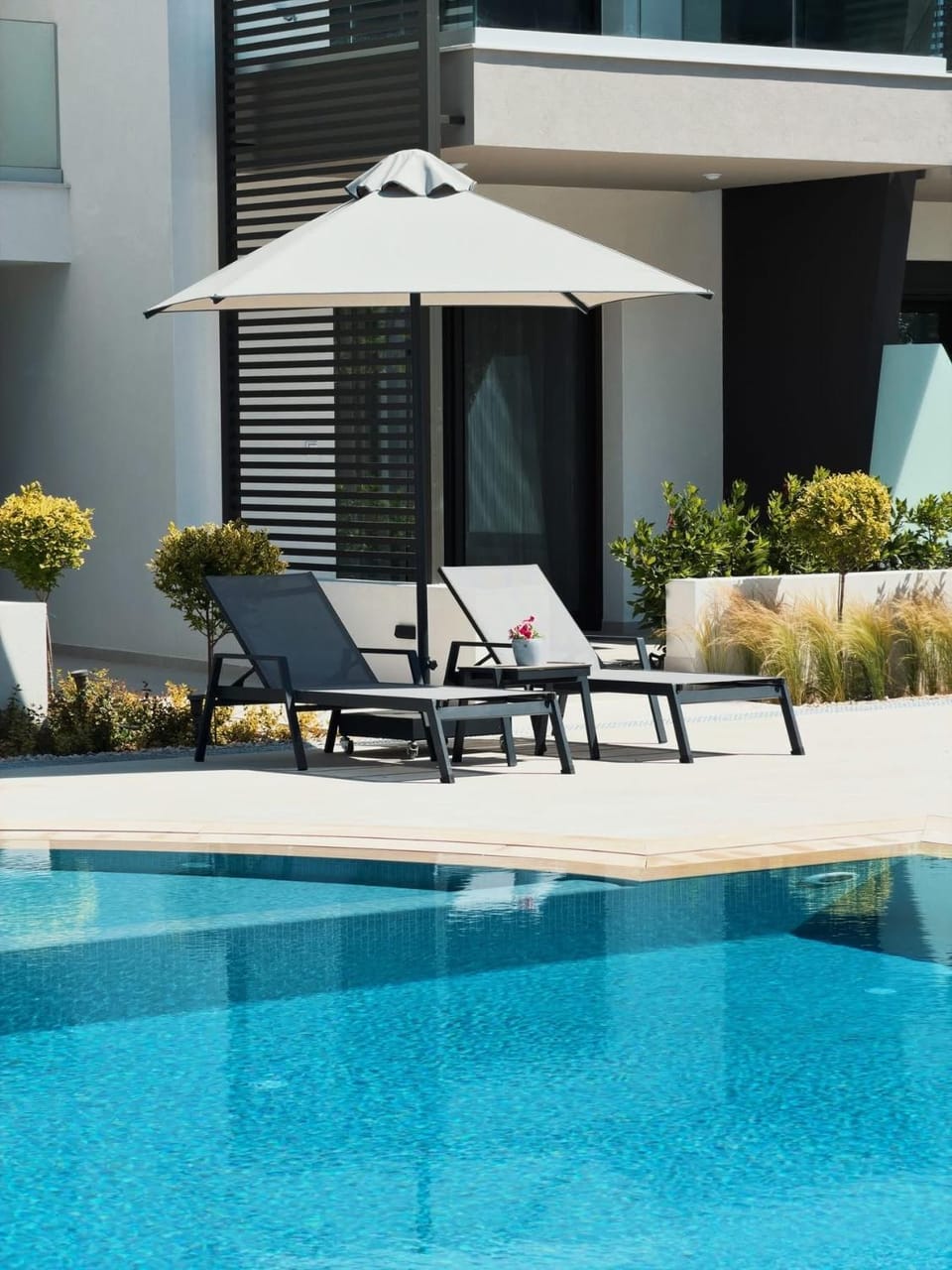Swimming pool, sunbed