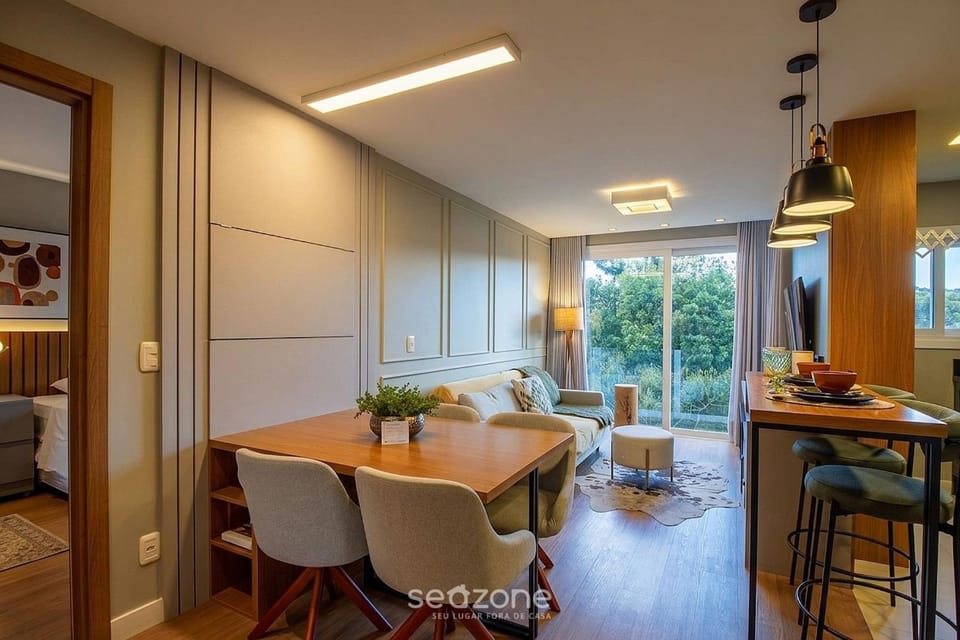 View (from property/room), Kitchen or kitchenette, Living room, Dining area, Bedroom