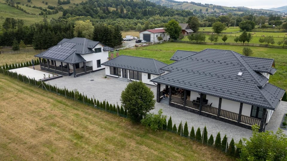 Property building, Natural landscape, Bird's eye view, Mountain view
