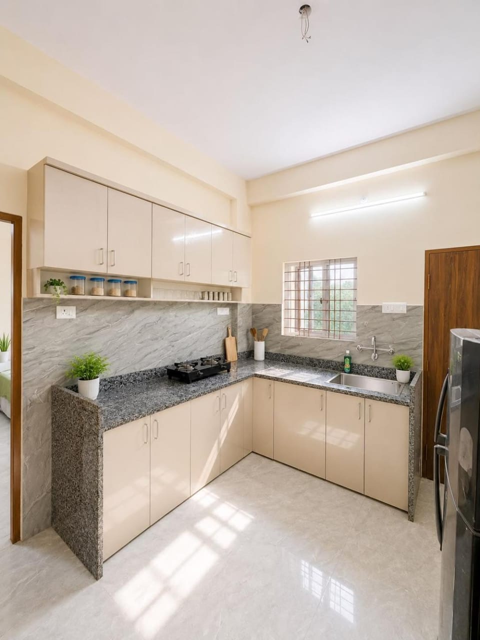 Kitchen or kitchenette, stove