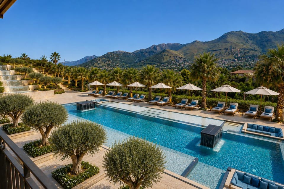 Pool view, Swimming pool, sunbed