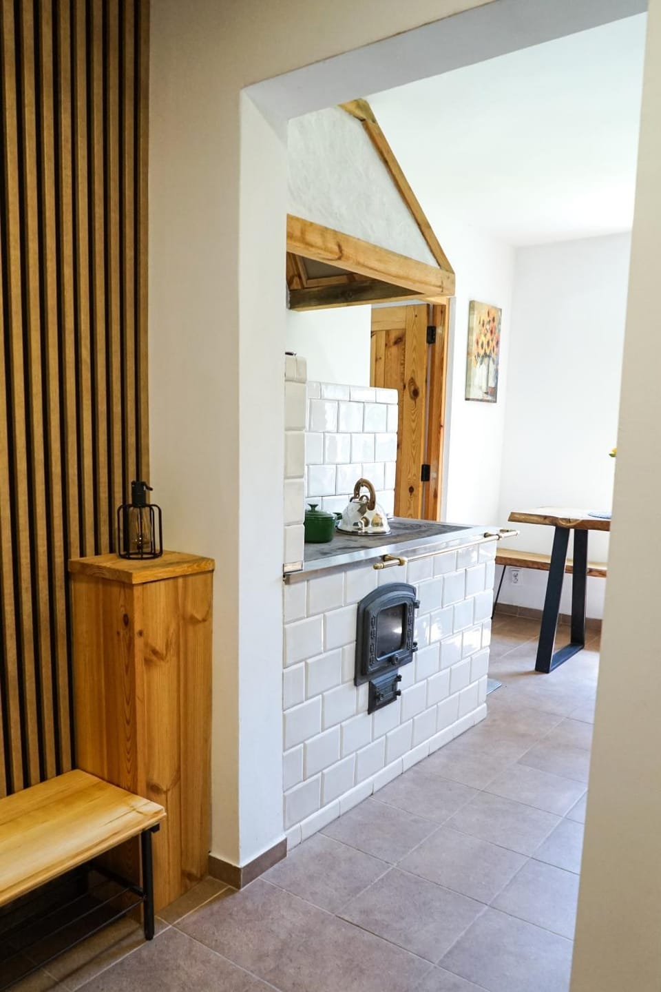 Kitchen or kitchenette, stove