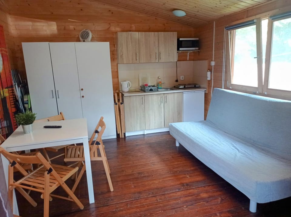 Kitchen or kitchenette, Living room, Seating area, Dining area
