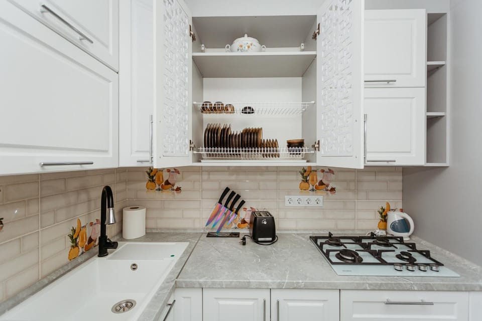 Kitchen or kitchenette, stove