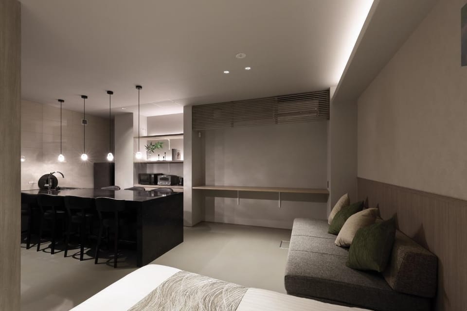 Kitchen or kitchenette, Living room, Photo of the whole room, Seating area, Bedroom