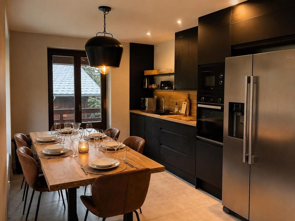 Kitchen or kitchenette, stove
