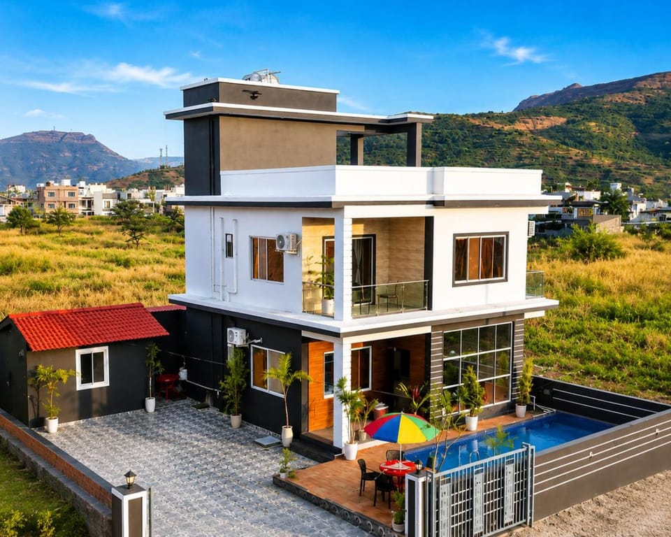 Property building, Patio, Spring, Day, Natural landscape, View (from property/room), Mountain view, Pool view, Swimming pool