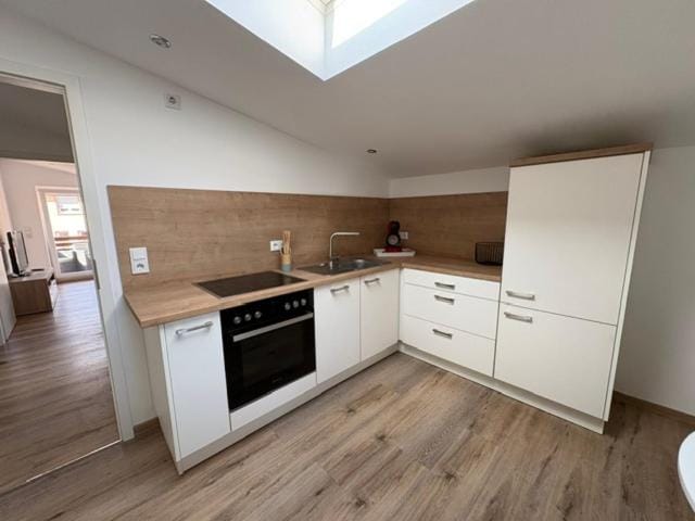 Kitchen or kitchenette, dishwasher, oven, stove