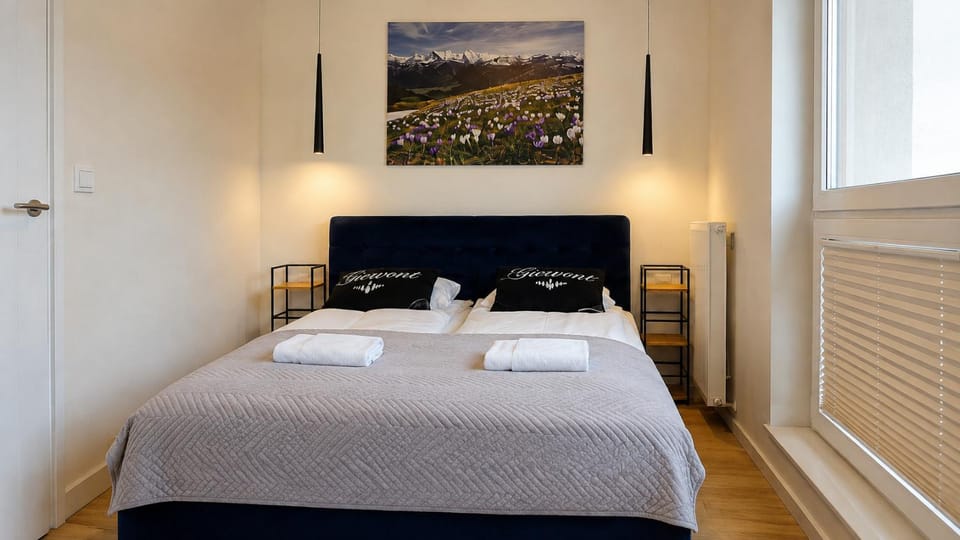 Bed, Photo of the whole room, Bedroom, towels