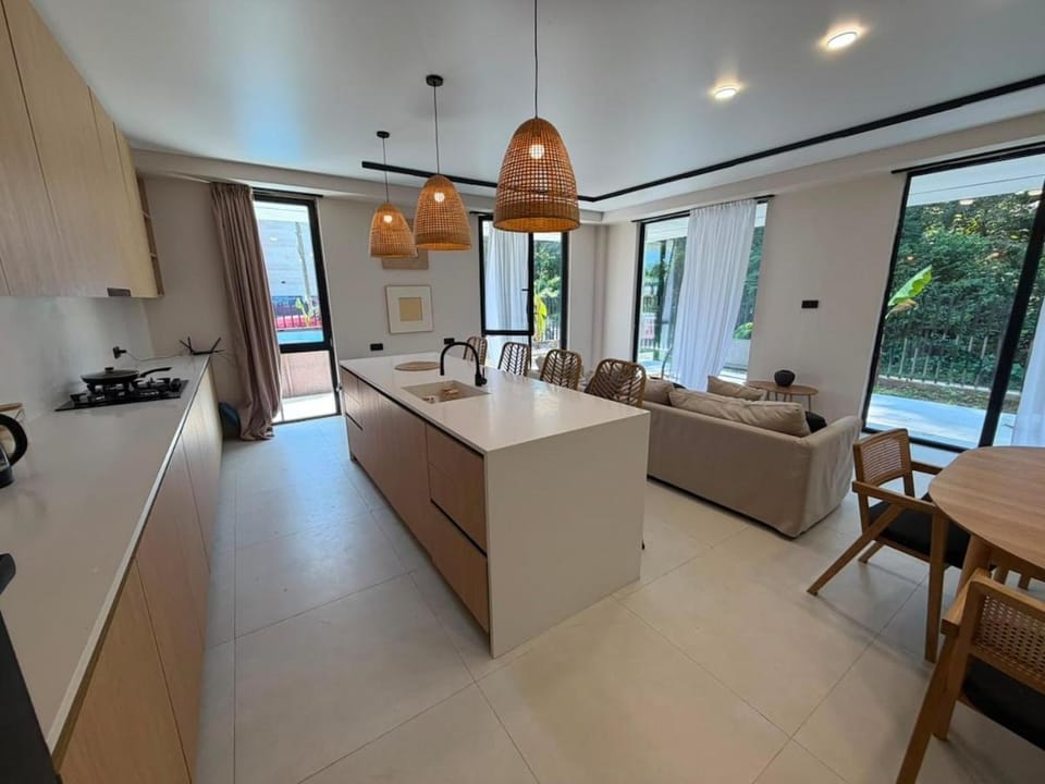 Kitchen or kitchenette, Living room, Seating area, stove