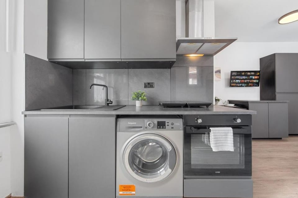 Kitchen or kitchenette, dishwasher, oven, washing machine