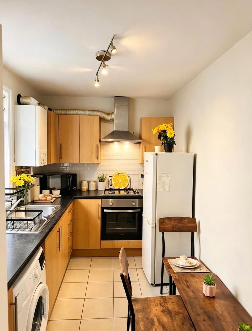 Kitchen or kitchenette, stove, toaster