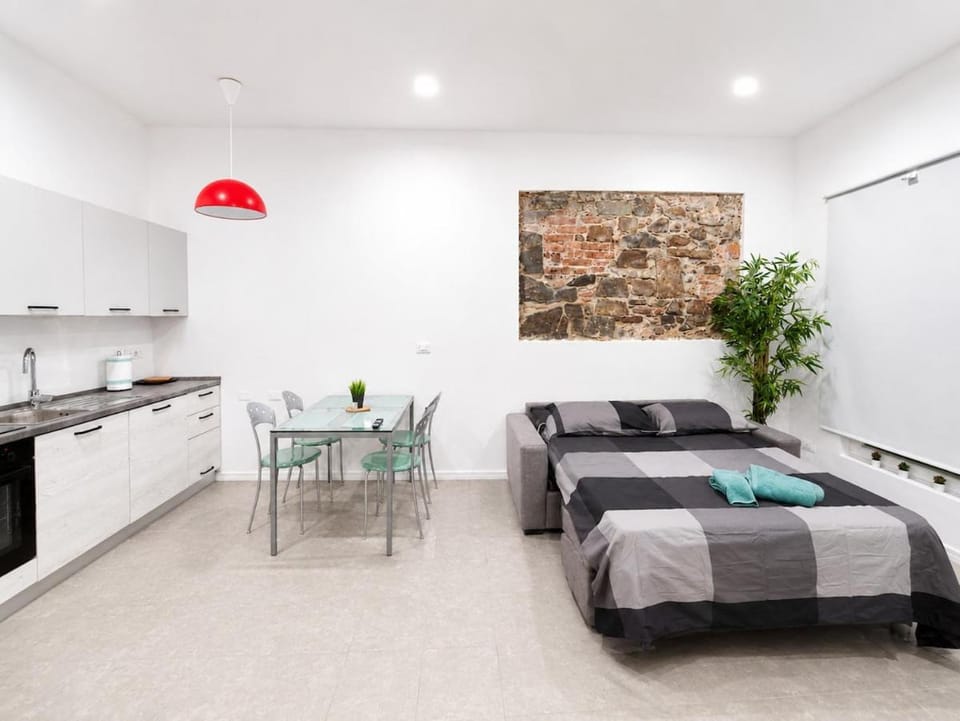 Bed, Kitchen or kitchenette, Living room, Photo of the whole room, Dining area