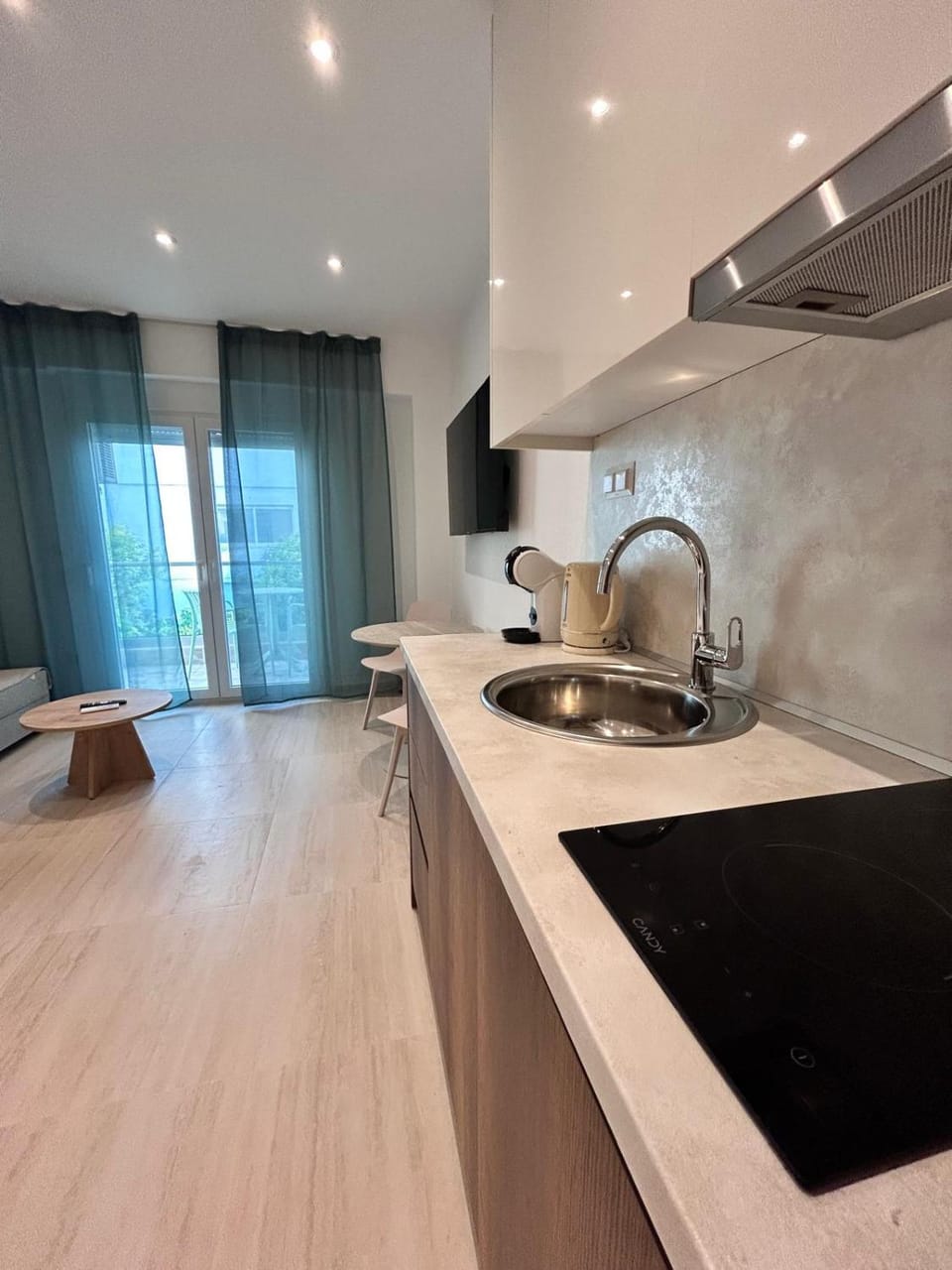 Kitchen or kitchenette, stove