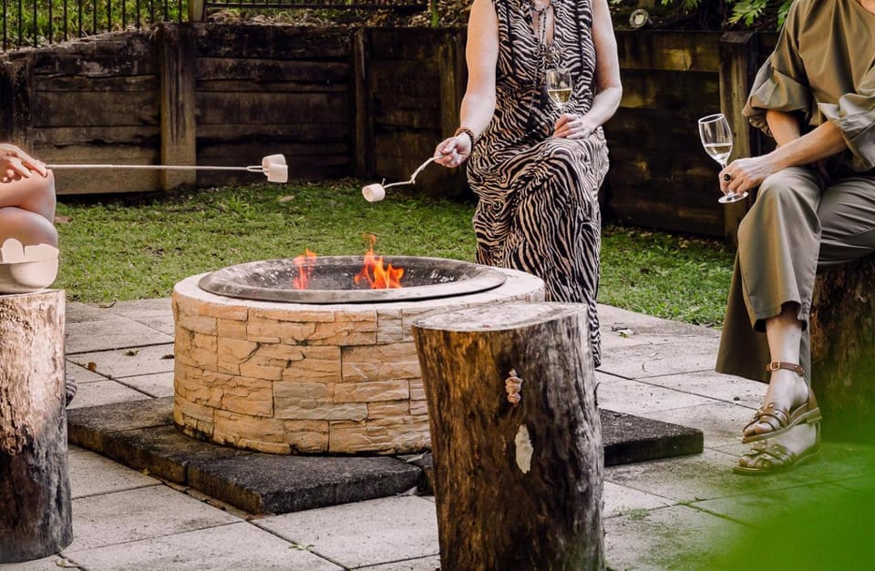 Patio, People, Seating area, fireplace