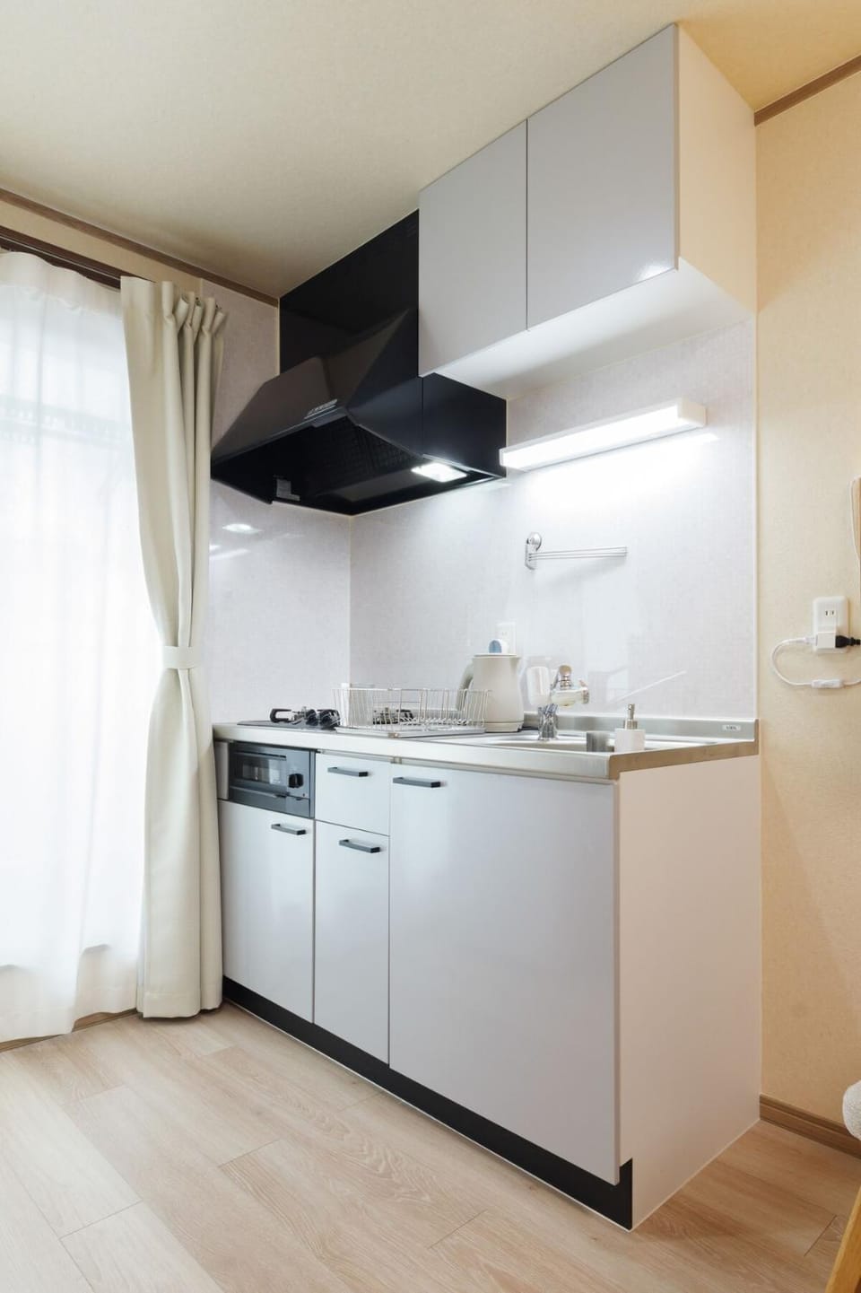 Kitchen or kitchenette, stove