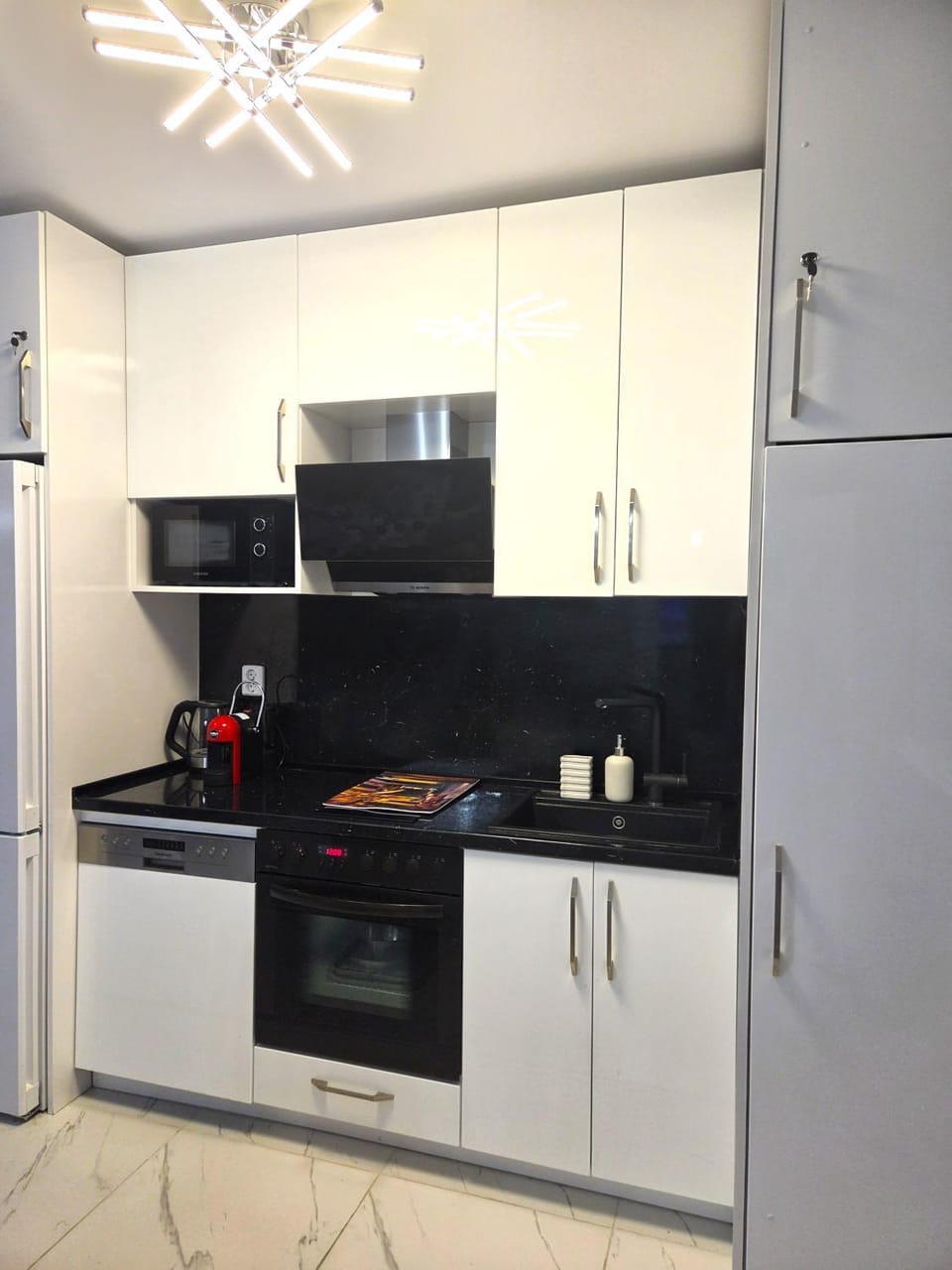 Kitchen or kitchenette, dishwasher, minibar, oven, stove