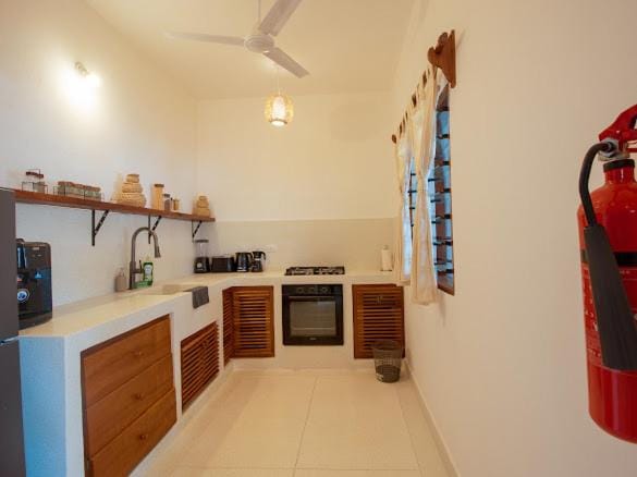 Kitchen or kitchenette, stove
