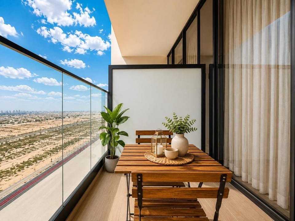 Stylish Designer Studio Balcony l Gym Pool access Apartment in Dubai
