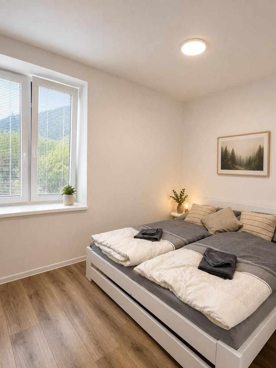 Bed, Photo of the whole room, Bedroom, towels