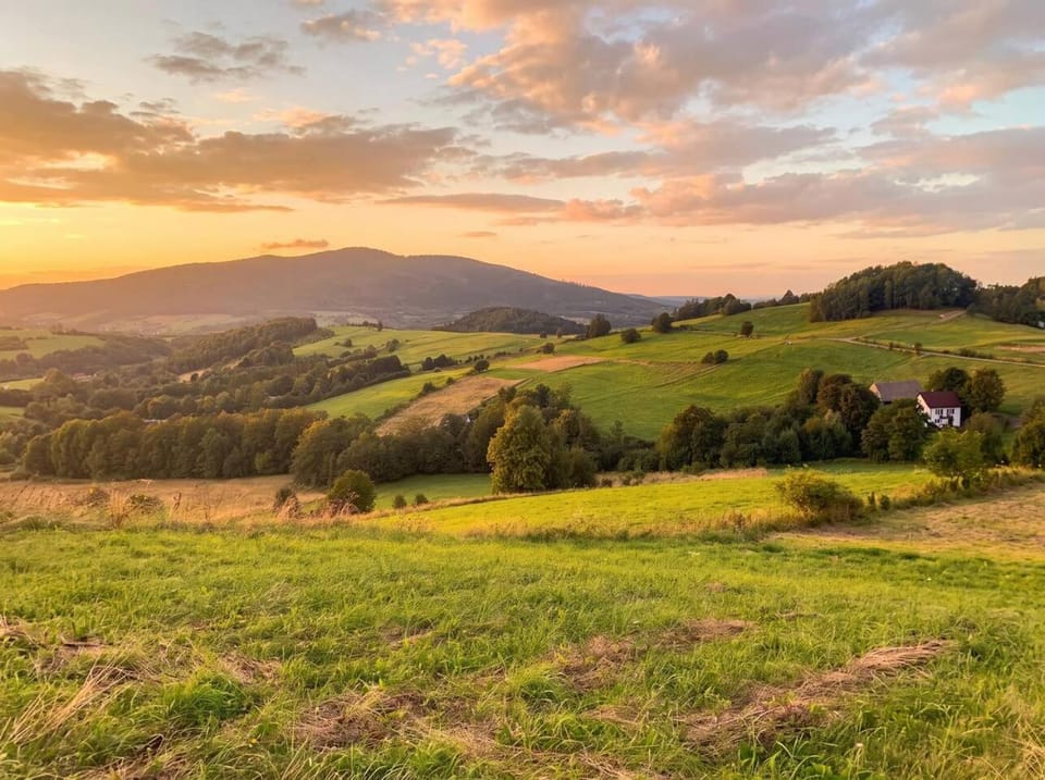 Nearby landmark, Natural landscape, Mountain view, Sunset