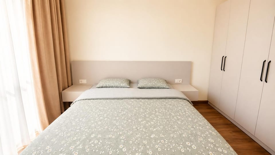 Bed, wardrobe