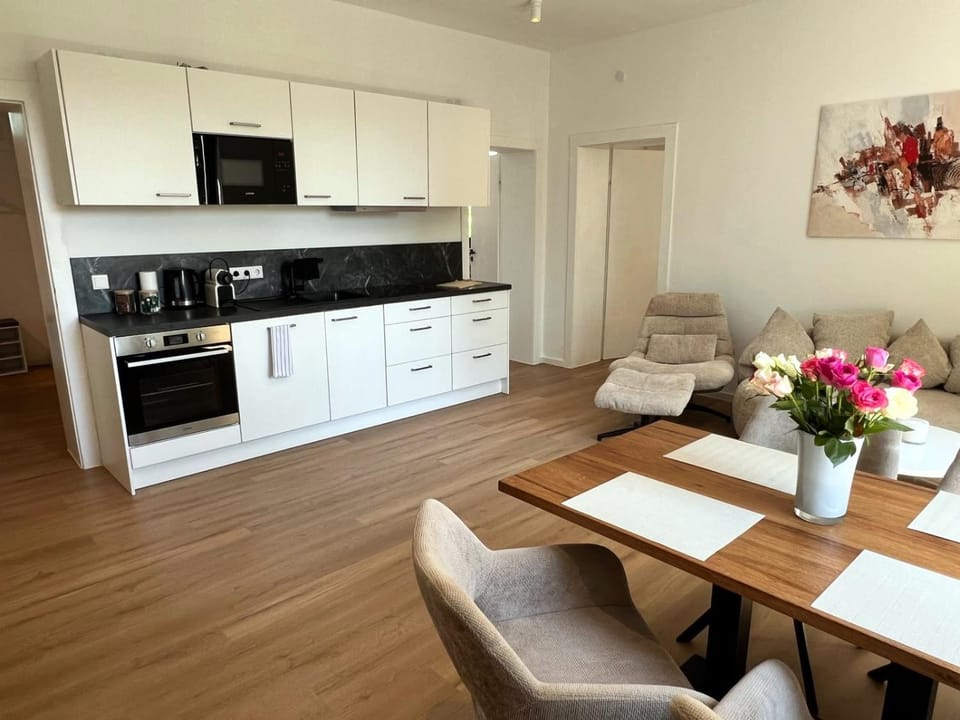 Kitchen or kitchenette, Living room, Dining area, dishwasher, oven, stove
